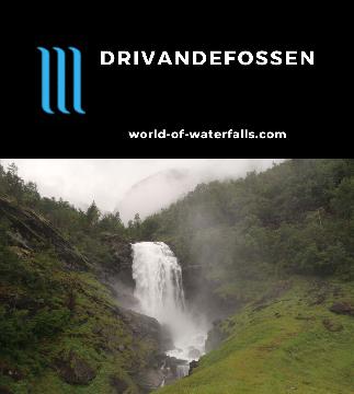 Drivandefossen (Krekafossen) is a 50m waterfall on the Åsetelvi in the valley Mørkrisdalen, which I reached on a sweaty, uphill 2km hike near Skjolden, Norway.