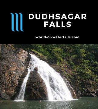 Dudhsagar Falls is a 310m tumbling waterfall in Goa that we visited by a jeep tour just outside the Monsoon, but it might be better seen by rail in the Monsoon.