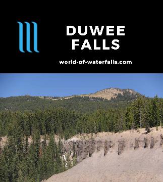 Duwee Falls is a 100ft waterfall said to be Crater Lake NP's largest named falls experienced from a distant lookout or awkwardly on the Godfrey Glen Trail.