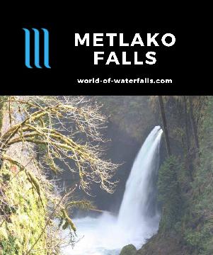 Metlako Falls is a 100ft on Eagle Creek that once had a cliff-side viewpoint after 1.5 miles along its trail in the Columbia River Gorge before its collapse.