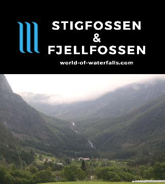 Stigfossen and Fjellfossen are a waterfall tandem sitting at the back of the communities of Myster and Eidslandet in Vaksdal Municipality of Vestland, Norway.