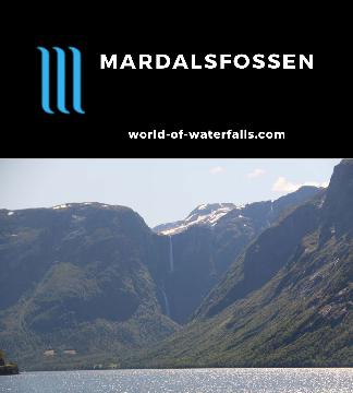 Mardalsfossen is a 655m waterfall with a 297m freefalling leap best seen in Summer and accessed by a 3.6km return hike near the head of Eikesdalsvatnet Lake.