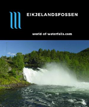 Eikjelandsfossen is a 15m waterfall that is the most powerful of the numerous waterfalls of the Fossestein and the Fossheimen paths in Sunnfjord, Norway.