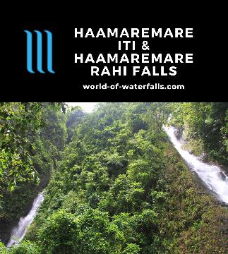 The Haamaremare Iti Waterfall and Haamaremare Rahi Waterfall are the other two of the three Faarumai Waterfalls on Tahiti Island falling almost side-by-side.