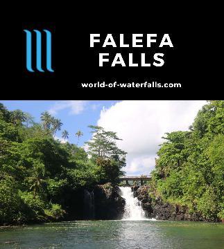 Falefa Falls is a 10-15m river waterfall accessed through a lush and colorful garden towards a ledge on the river's banks located east of Apia, Upolu, Samoa.