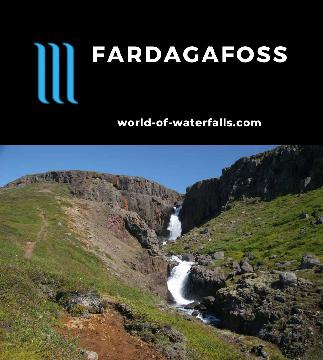 Fardagafoss was a conspicuous waterfall with a cave and bonus waterfall both of which are upslope from the town of Egilsstaðir on the road to Seyðisfjörður.