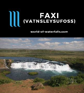 The Faxi Waterfall (Vatnsleysufoss) is a wide river waterfall on the Tungufljót River featuring a fish ladder and a quieter experience to the larger Gullfoss.