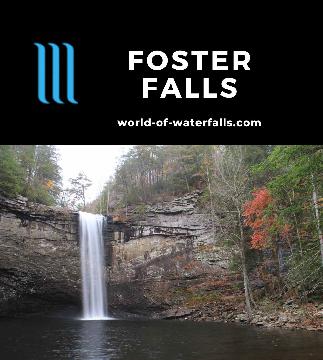 Foster Falls is a 60ft plunge waterfall accessed on a short hike going by its overlook towards a large plunge pool at its base near Sequatchie, Tennessee.