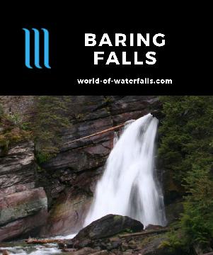 Baring Falls is a 25-30ft waterfall accessed by a nearly 1-mile round-trip hike from the Sunrift Gorge off the Going-to-the-Sun Rd in Glacier National Park.