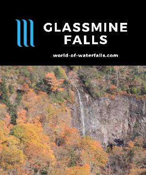 Glassmine Falls is a thin and temporary 800ft waterfall seen from a signed overlook and pullout on the Blue Ridge Parkway near Asheville, North Carolina.