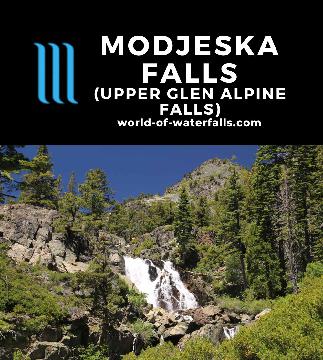 Modjeska Falls is a 50ft waterfall reached by a mile hike from Lily Lake, and named after a Bay Area actress who performed at Glen Alpine Springs Resort.