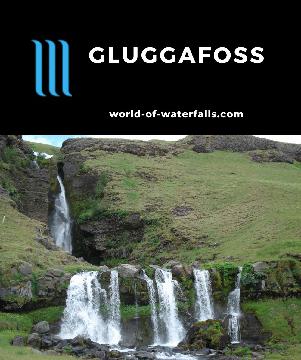Gluggafoss (Merkjárfoss) is a roadside waterfall just north of Seljalandsfoss and Gljúfrafoss as well as west of Þorsmörk. It was popular with photophers.