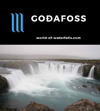 Godafoss (Goðafoss) is a 12m tall and 30m wide waterfall on the Skjálfandafljót River and is one of the more famous waterfalls in Iceland due to location.