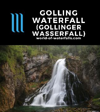 Golling Waterfalls (or Golling Waterfall) is a popular 76m pair of falls with a Natural Bridge and a cave spring by Golling near the city of Salzburg, Austria.