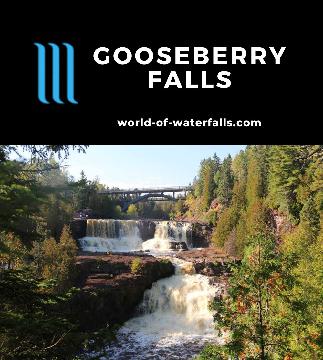 Gooseberry Falls is a series of 3 waterfalls on the Gooseberry River dropping 90ft towards the North Shore of Lake Superior near Two Harbors, Minnesota.