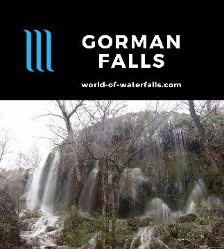 Gorman Falls is a 60-70ft tall spring fed percolating segmented waterfall reached by a 2.8-mile round-trip hike to the Colorado River near Lampasas, Texas.