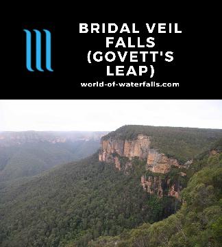 Bridal Veil Falls is a tall and light-flowing seasonal plunge waterfall at the panoramic Govett's Leap Lookout in the scenic Blue Mountains near Blackheath.