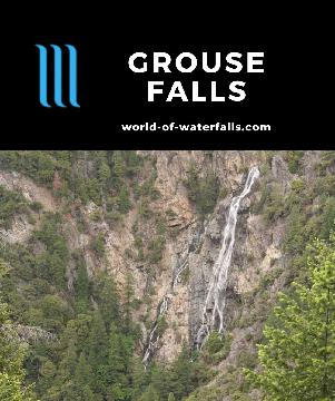 Grouse Falls (or Grouse Creek Falls) is a 500ft waterfall seen from an overlook after a short one-mile round-trip hike in Tahoe National Forest near Foresthill.