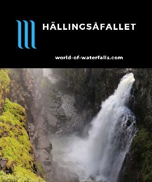Hallingsafallet (Hällingsåfallet) is a 43m waterfall on Lilla Hällingsån at a canyon's start that we visited on an 800m walk near Strömsund, Jämtland, Sweden.