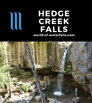 Hedge Creek Falls is a 30ft basalt waterfall accessed on a 1/4-mile round-trip hike from Dunsmuir so it's popular and sanctioned unlike nearby Mossbrae Falls.