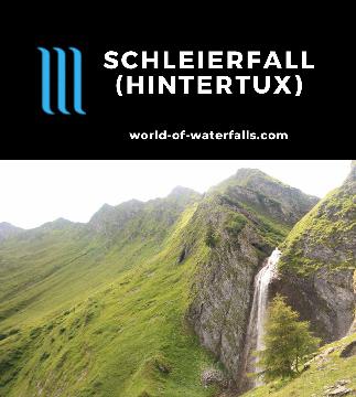 Schleierfall is a 30m plunging waterfall high up in the hanging Weitental Valley, which is a side valley above the Hintertux Resort Area in Tuxertal, Austria.
