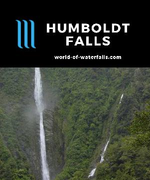 Humboldt Falls is a dramatic 275m waterfall reached by a 30-minute return track near the head of Hollyford Valley in the Fiordland Region of New Zealand.