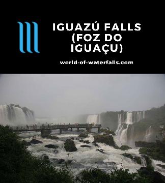 Iguazu Falls (Iguassu Falls) is a network of 275 waterfalls over 3km wide shared between Argentina and Brazil with most of its volume over the Devil's Throat.