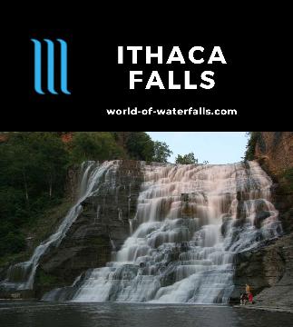 Ithaca Falls is a 150ft high 175ft wide waterfall in the Finger Lakes region by Cornell University in Ithaca. It's easily reached by a short walk by Fall Creek.