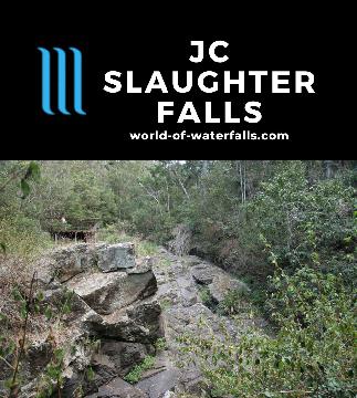 JC Slaughter Falls is a temporary waterfall on Ithaca Creek within the urban sprawl of Brisbane on the Mt Coot-tha Reserve accessed by a walking track.