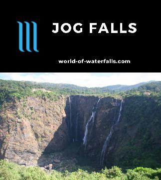 Jog Falls is a 253m 4-part waterfall on the Sharavathi River in Karnataka that is India's most famous falls, but a dam ensured it performed only in the Monsoon.