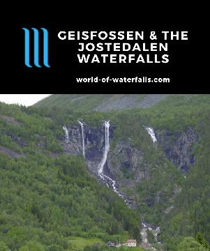 Geisfossen is a series of four segmented side-by-side waterfalls in the Jostedal Valley. It is one of several waterfalls in the valley, including Ryefossen.