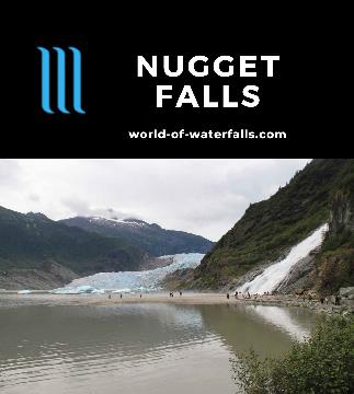 Nugget Falls is a 377ft waterfall fronting the Mendenhall Glacier accessed by a 1.5-mile round-trip hike where we saw bears eating salmon near Juneau, Alaska.