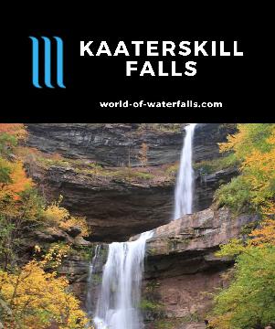 Kaaterskill Falls is a 260ft waterfall over two drops in the Catskill Mountains between Albany and the populous New York City reachable by a 2-mile RT hike.