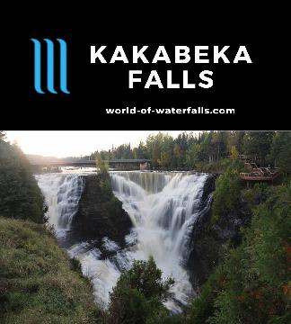 Kakabeka Falls is a giant 40m split waterfall on the Kaministiquia River and one of the biggest falls around Lake Superior near Thunder Bay, Ontario, Canada.