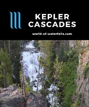 The Kepler Cascades is an easy-to-visit 150ft multi-tiered roadside waterfall on the Firehole River near Old Faithful and the Upepr Geyser Basin in Yellowstone.