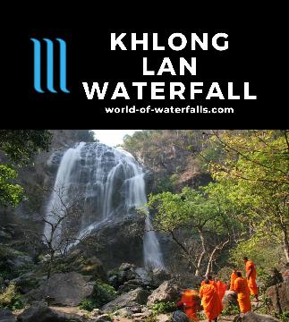The Khlong Lan Waterfall is a 100m tall by 40m wide year-round waterfall easily accessed by a short walk in Khlong Lan National Park near Kamphaeng Phet.