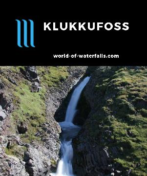 Klukkufoss ('Clock Falls') is a waterfall fed by the melting Snæfellsjökull Glacier dropping over twisted and bent basalt columns dictating its trajectory.