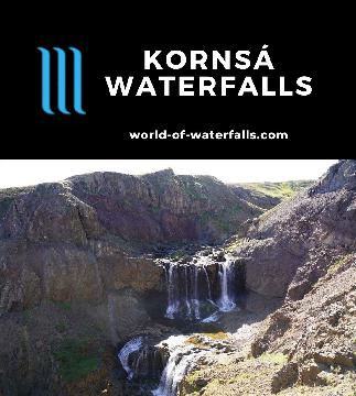 The Kornsa Waterfalls (Kornsá Waterfalls; I counted at least 7 of them) were situated in one of the larger side canyons on the west side of Vatnsdalur.