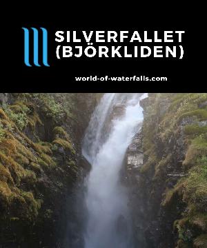 Silverfallet (or 'Silver Falls') is a 30m waterfall on the Rakkasjokk feeding the lake in Torneträsk where across the lake is Lapporten near Björkliden, Sweden.