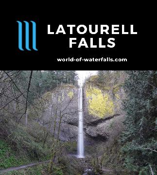 Latourell Falls is an accessible 249ft plunge waterfall flanked by twisted basalt columns in Guy W Talbot State Park in the Columbia River Gorge near Portland.