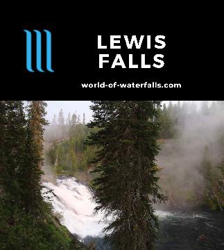 Lewis Falls is a 30ft tall roadside waterfall on the Lewis River named after Meriwether Lewis of the Lewis and Clark Expedition in the south of Yellowstone NP.