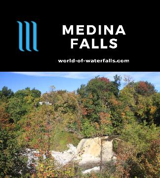 Medina Falls is a short 40ft waterfall on Oak Orchard Creek flowing under the Erie Canal across from Medina, New York, between Rochester and Niagara Falls.