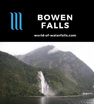 Bowen Falls is a permanent 161m waterfall dropping right into Milford Sound, making it the tallest such falls in this world famous fjord in Fiordland, NZ.