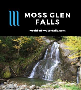 Moss Glen Falls is a 50ft waterfall on Deer Hollow Brook that we easily experienced from a short walk to a lookout right by the VT-100 near Granville, Vermont.
