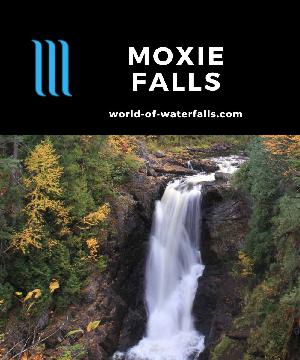 Moxie Falls is a 90ft waterfall on the Moxie Stream reached by a 1.2-mile round-trip hike to a pair of overlooks in Kennebec Valley by Old Canada Road in Maine.