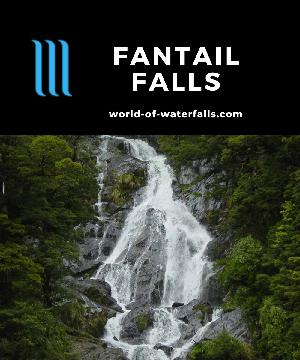 Fantail Falls is a 15m waterfall easily accessed by a two-minute walk in the vicinity of Haast Pass in Mt Aspiring National Park in Otago, New Zealand.