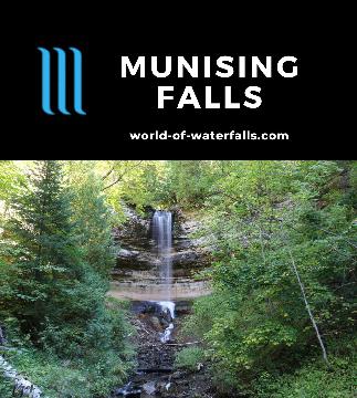 Munising Falls is a 50ft waterfall reached by a short hike from Munising, the town serving the Pictured Rocks National Seashore in Michigan's Upper Peninsula.