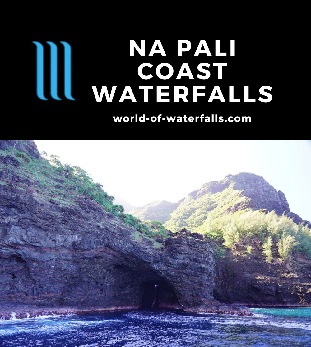 Na_Pali_Cruise_315_11212021 - Context of the Waiahuakua Falls within the Waiahuakua Sea Cave beneath the rugged Na Pali Coast