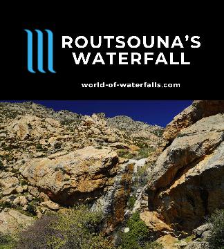 Routsouna's Waterfall on Naxis Island is a rare waterfall in the famous Cyclades Islands of Greece, a group that includes the popular Mykonos and Santorini.