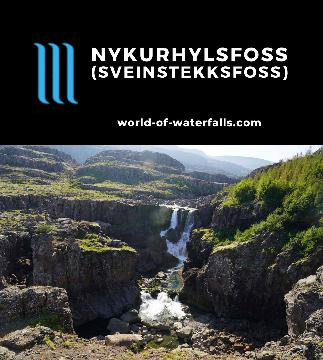 Nykurhylsfoss (Sveinsstekksfoss or Fossárdafoss) was a hidden waterfall that surprised us with its view across the Berufjörður in the southeast of Iceland.